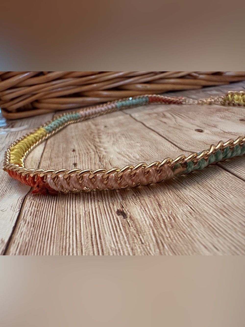 Multicolor Chain-Link Women's Necklace - Gold Tone with Pastel Accents - Picture 1 of 5